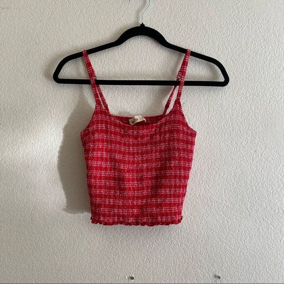 Hollister Red Ruched Gingham Cropped Cami Top - Picture 1 of 4